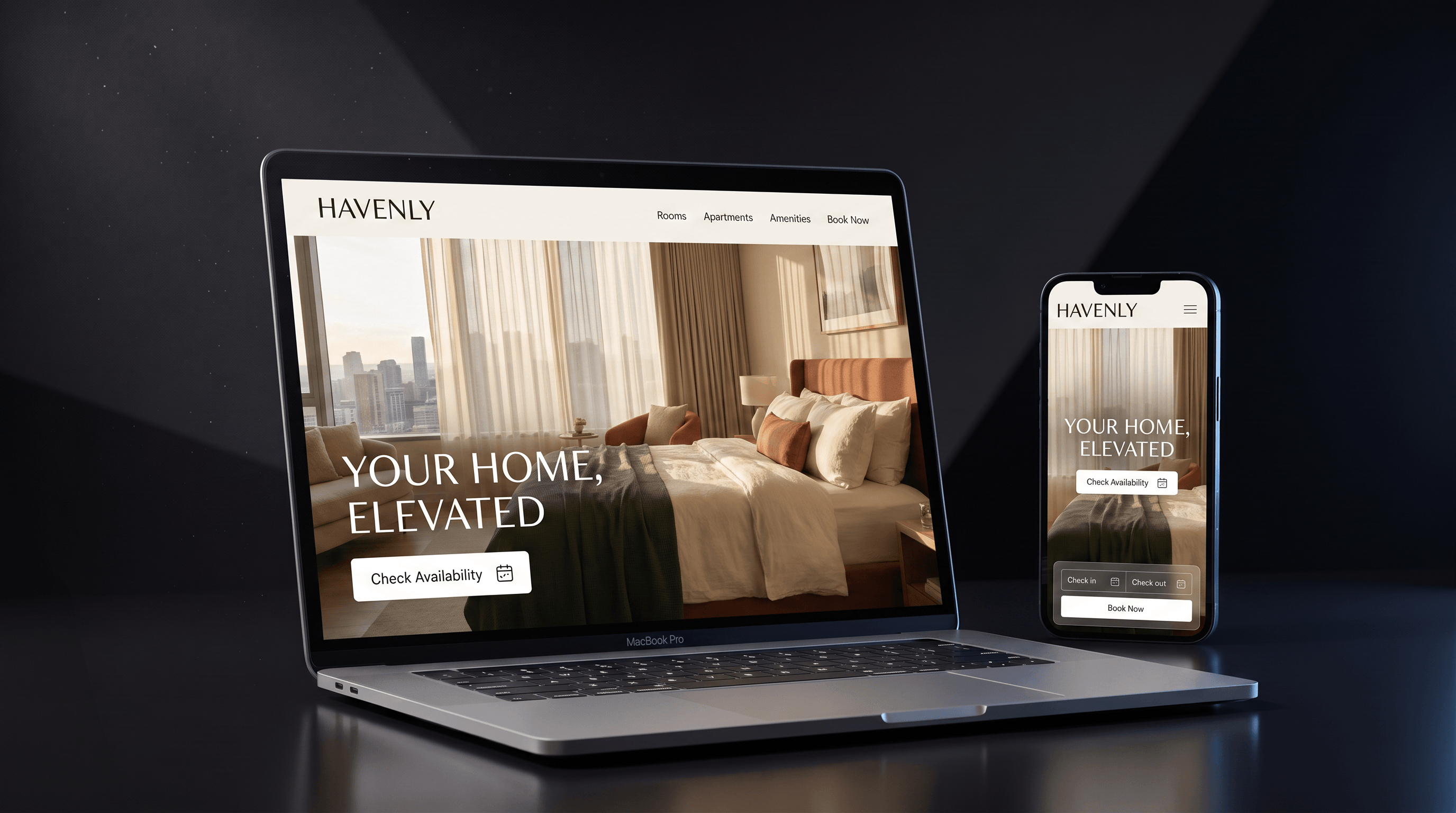Laptop and phone mockup of the Havenly hospitality site