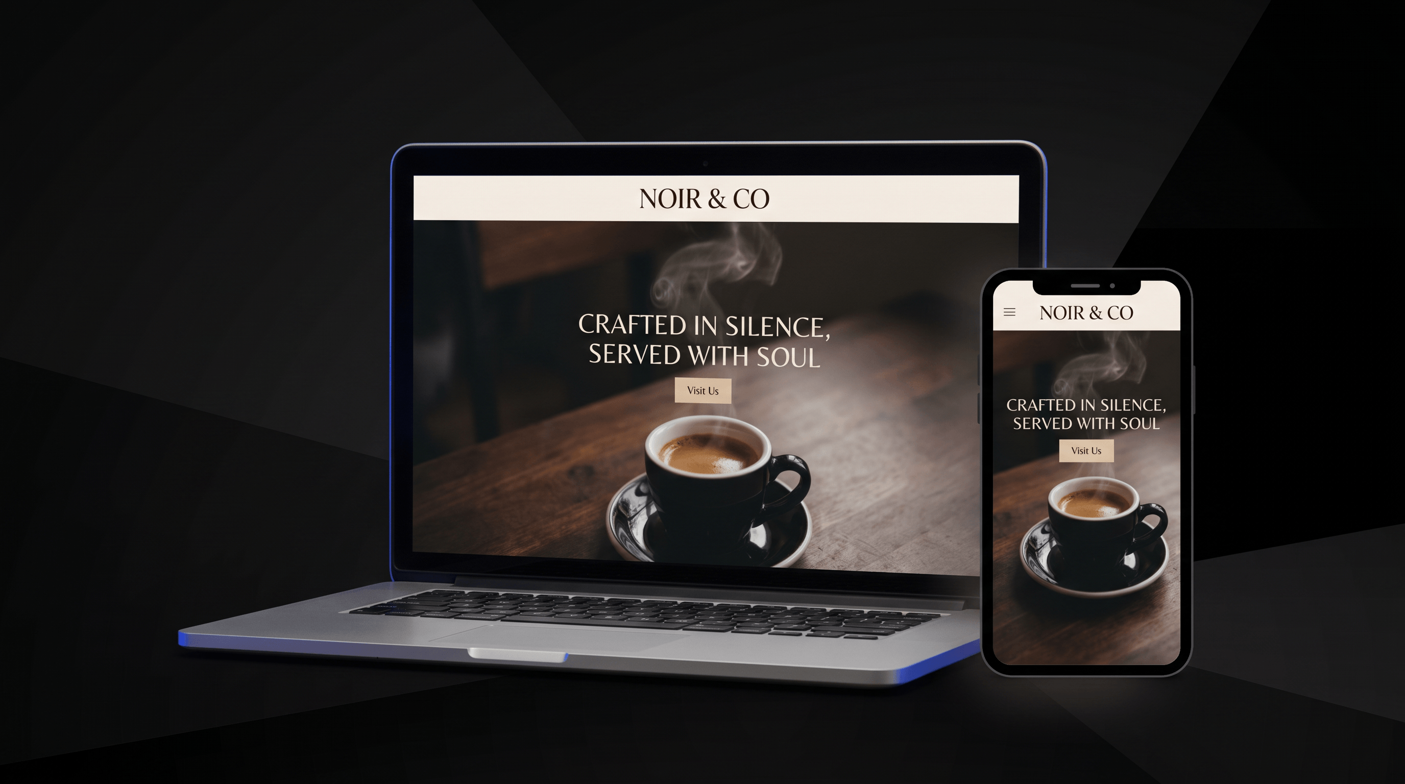 Laptop and phone mockup of the Noir & Co landing page